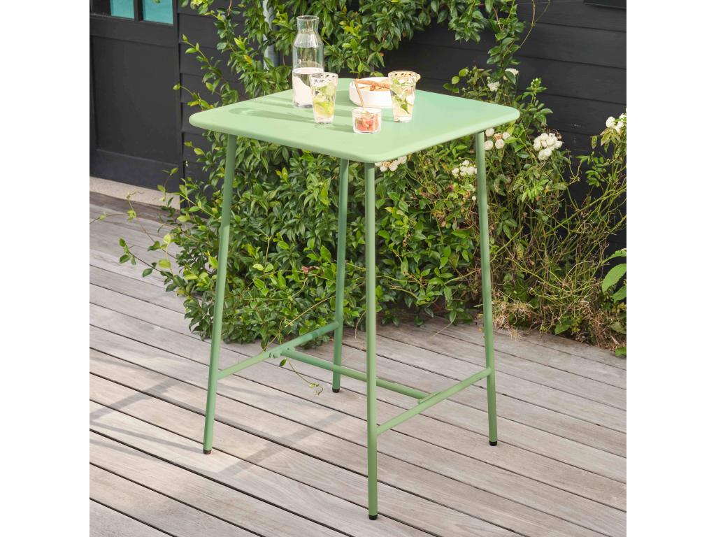 Table haute de jardin carrée en acier vert sauge 70cm - Elariva ZVCY24976