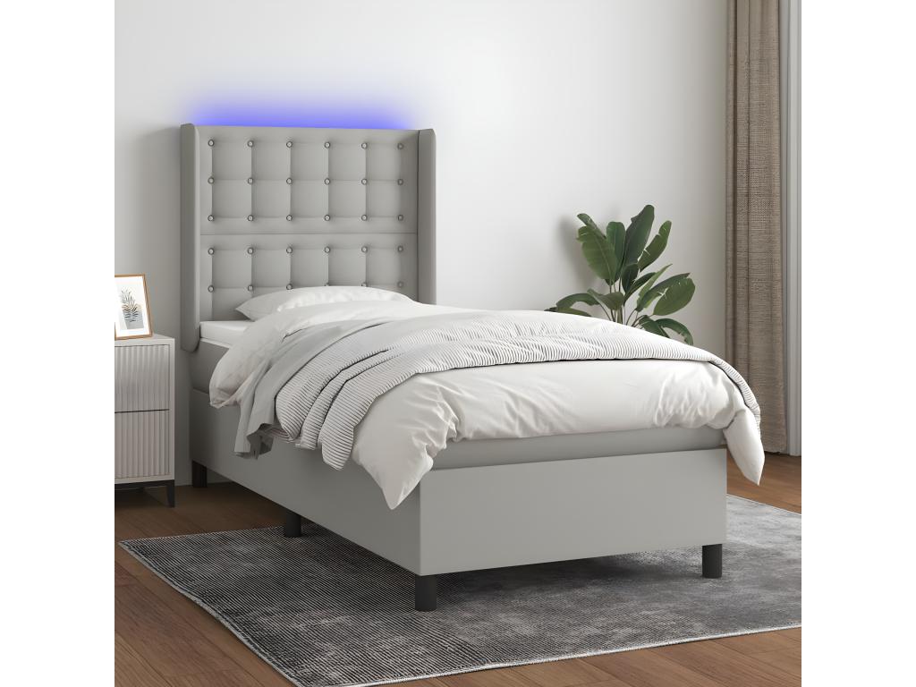 Sommier à Lysvia de lit matelas LED Gris clair 80x200cm Tissu HVTH43645