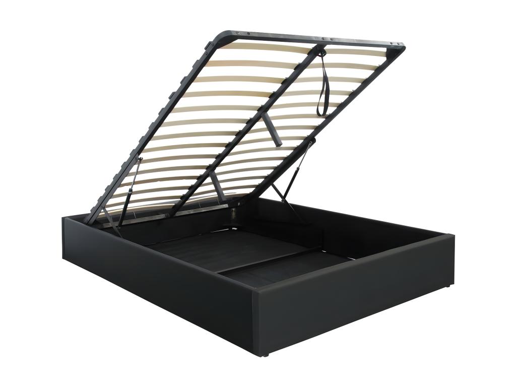 Lit coffre 140x200 collection Lysvia coloris noir- Lit avec un grand coffre pour votre chambre à coucher EGAT45039