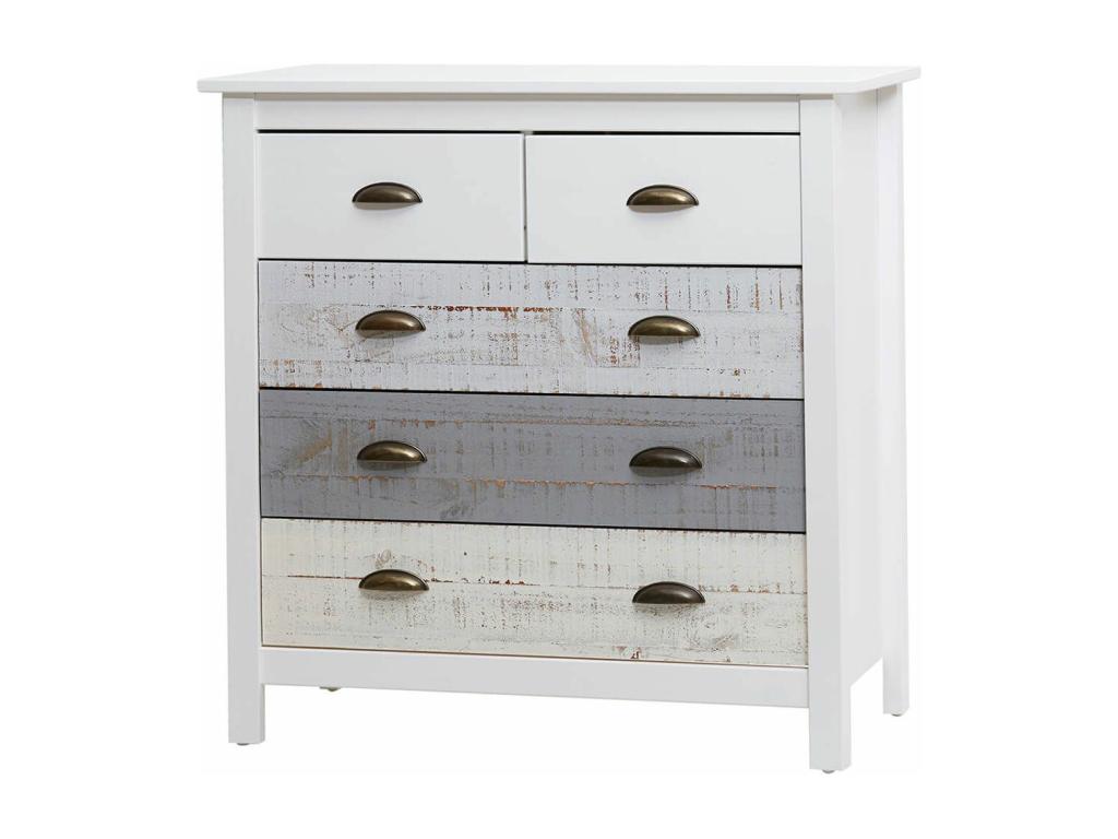 Elariva - Commode 5 Tiroirs Bois Aspect Vieilli Blanc et Grisé MDUW35890