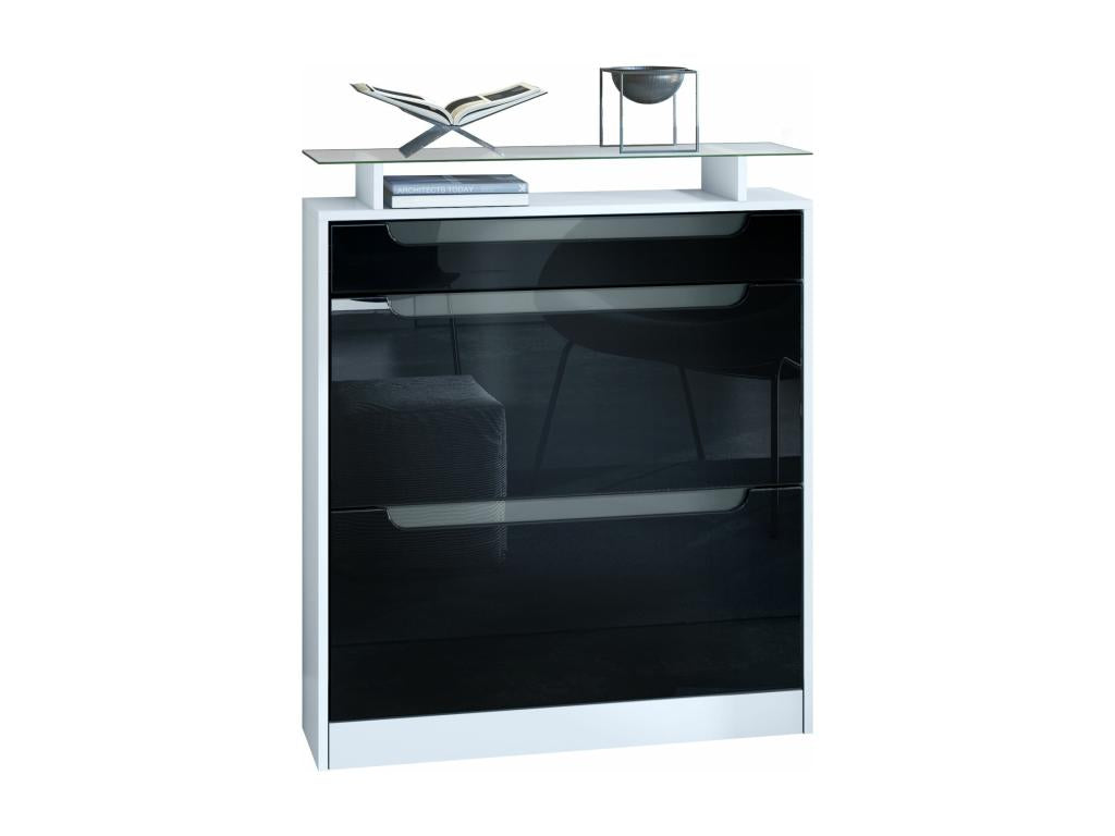 Meuble à Chaussures Blanc Mat noir laqué Poignées grises Haute Brillance 89x104x23 Cm VVKR87421