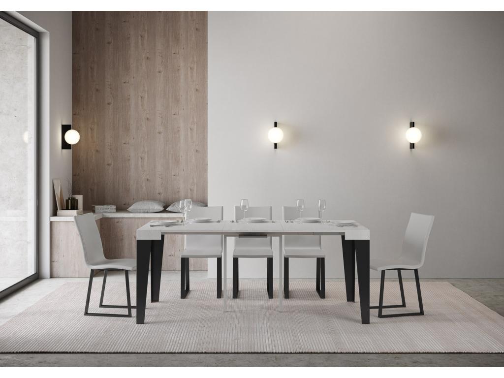 Console extensible 90x40/196 cm Flame Small Frêne Blanc cadre Anthracite JHWX13476