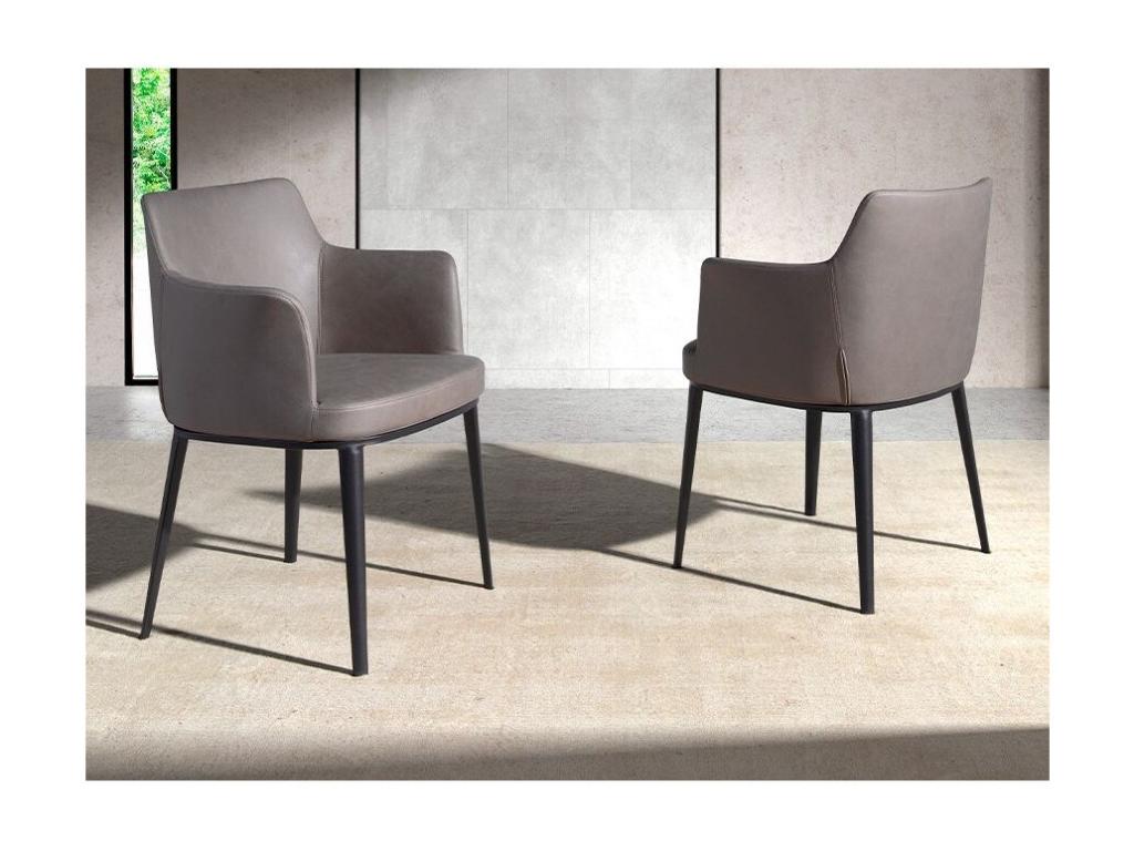 Chaise en tissu de vison et pieds en acier noir - Lot de 2-Couleur 14 XDKS02092