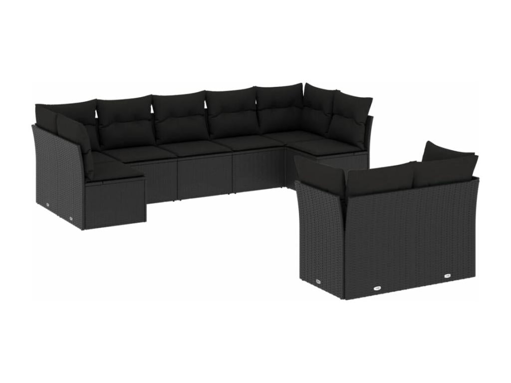 Salon de jardin 9 pcs avec coussins noir résine tressée NABU75970