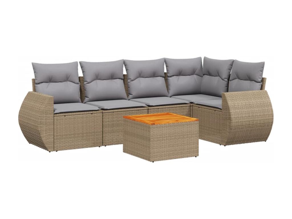 Salon de jardin avec coussins 6 pcs beige résine tressée LPZK70469
