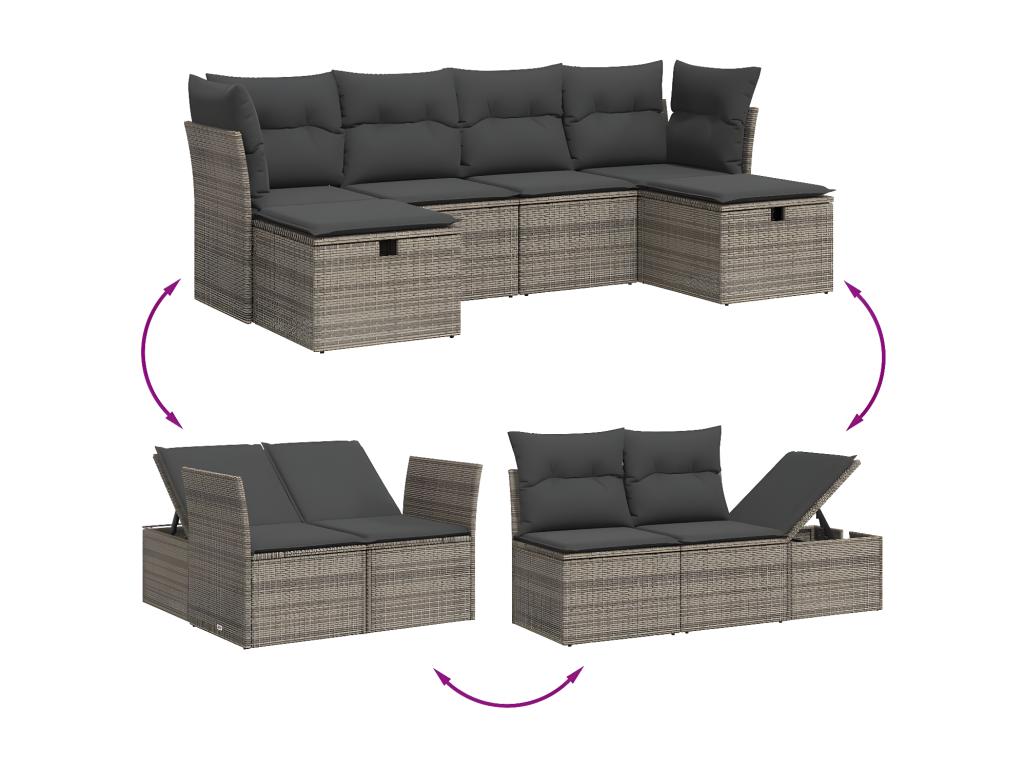 Salon de jardin 6 pcs avec coussins gris résine tressée XBCS03105