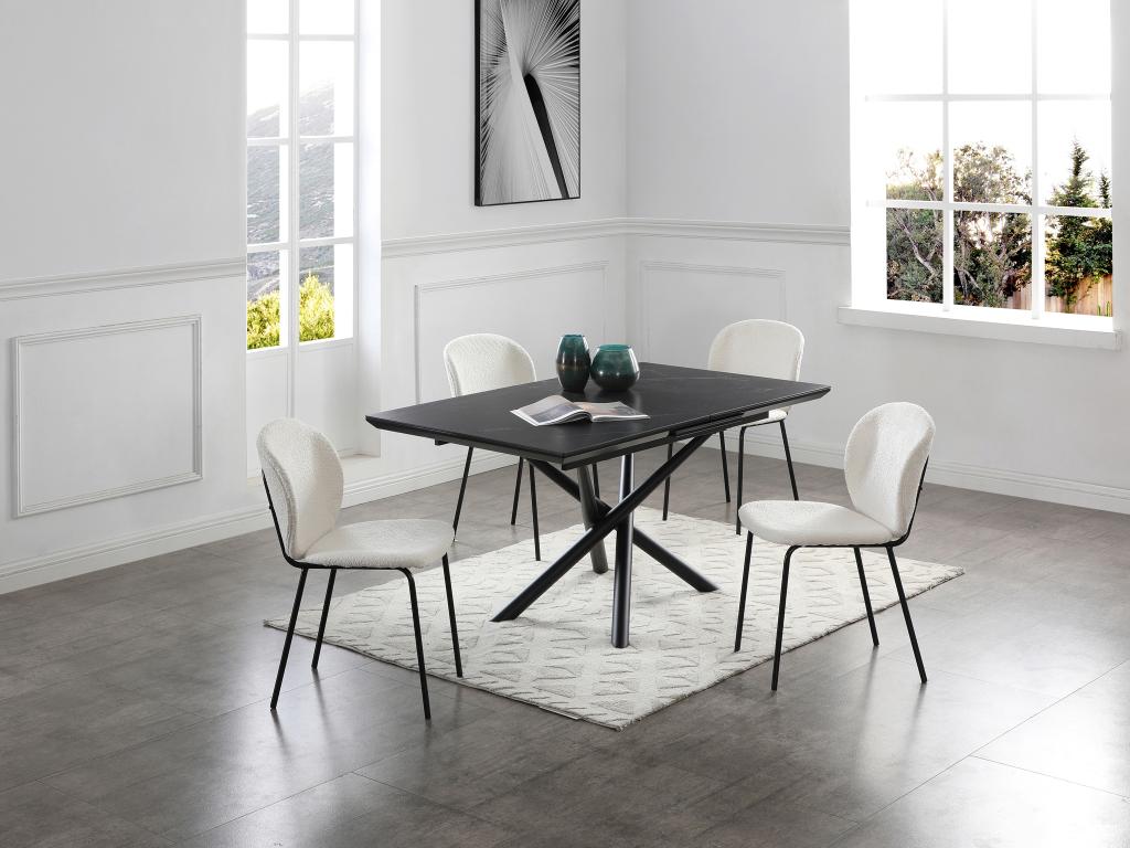 Lot de 6 chaises en tissu bouclette et métal noir - Crème - Dormeva MYXB43868