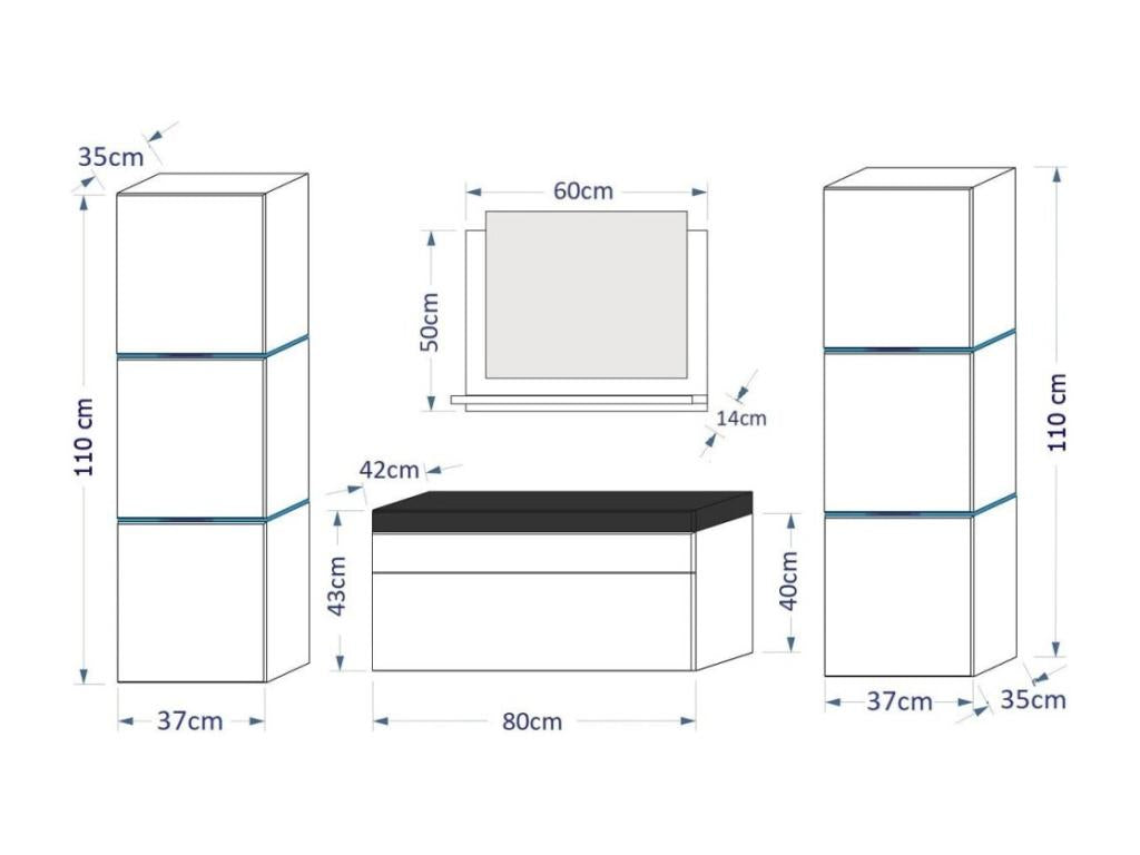 Ensemble meubles de salle de bain noir collection Elariva- 2 Colonnes meuble sous vasque vasque 80cm ORZN18510