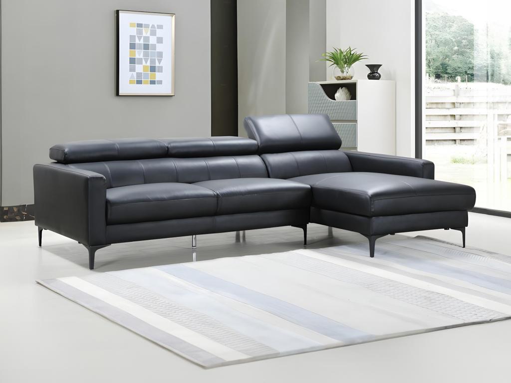 Canapé d'angle en cuir de buffle - Noir - Angle droit NFSL68363