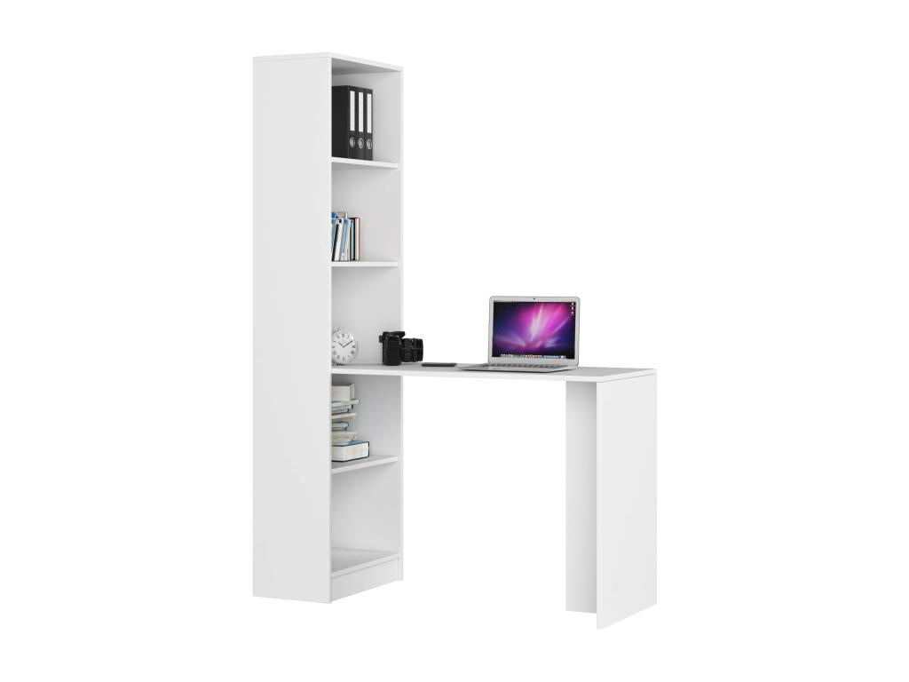 Ensemble bureau avec bibliothèque Lysvia SMART Blanc 125 cm façade Blanche 5 étagères 125x50x180 cm NXOT50048