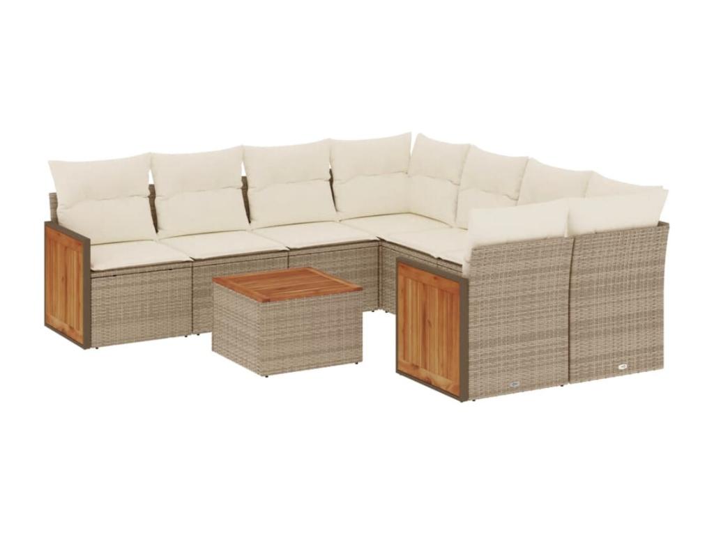 Salon de jardin avec coussins 9 pcs beige résine tressée VKQO01093