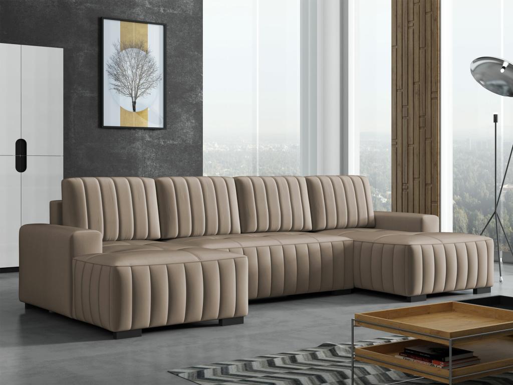 Canapé d'angle Lysvia 232 Brun clair Fonction de couchage Boîte de literie 310x85cm ZXTW28962