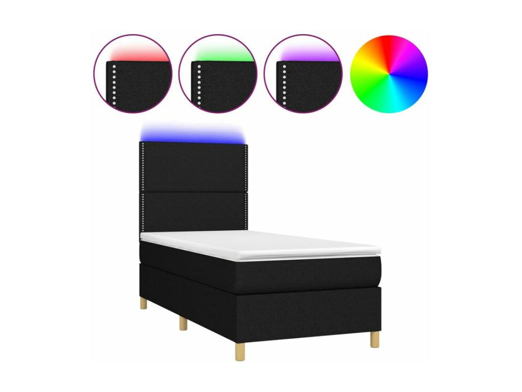 Sommier à Lysvia de lit et matelas et LED Noir 100x200 Tissu SPJF76789