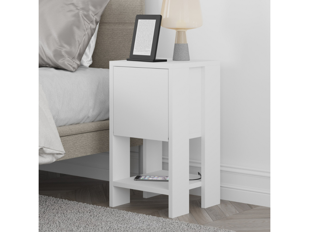 Table de chevet blanche avec porte abattante Lysvia OLDO52344