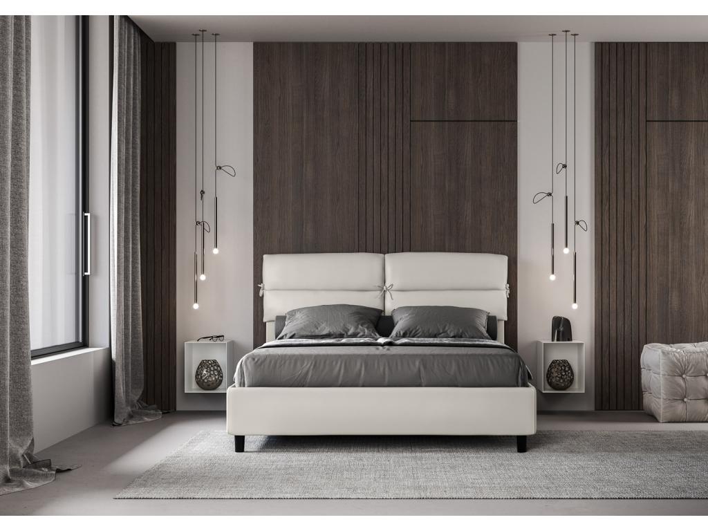 Lit sans sommier rembourré 160x190 similicuir blanc Lysvia XRQJ62110