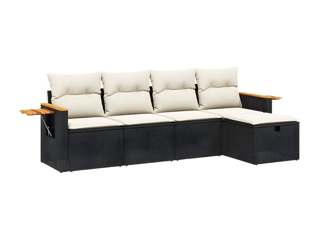 Salon de jardin 5 pcs avec coussins noir résine tressée YAVX36129