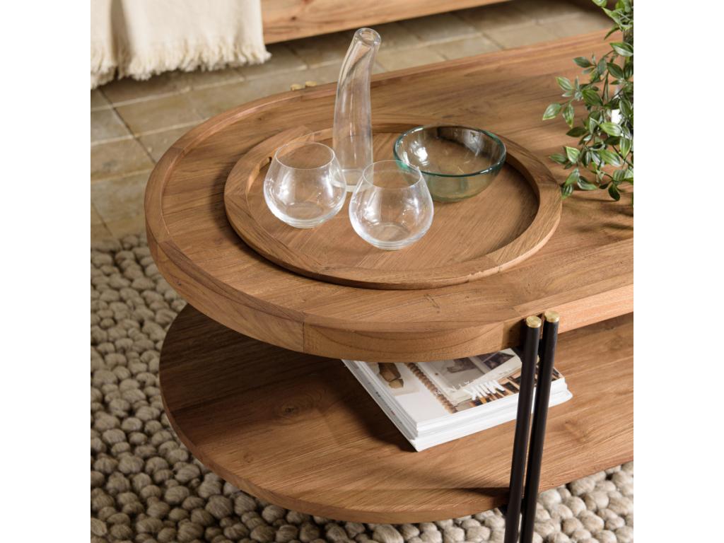 Lysvia - Table basse ovale 2 niveaux plateau amovible DCGP24068