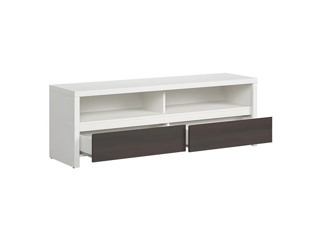 Meuble TV 2 tiroirs 2 niches 143 cm Lysvia Blanc et Bois Wengé XNEK61748