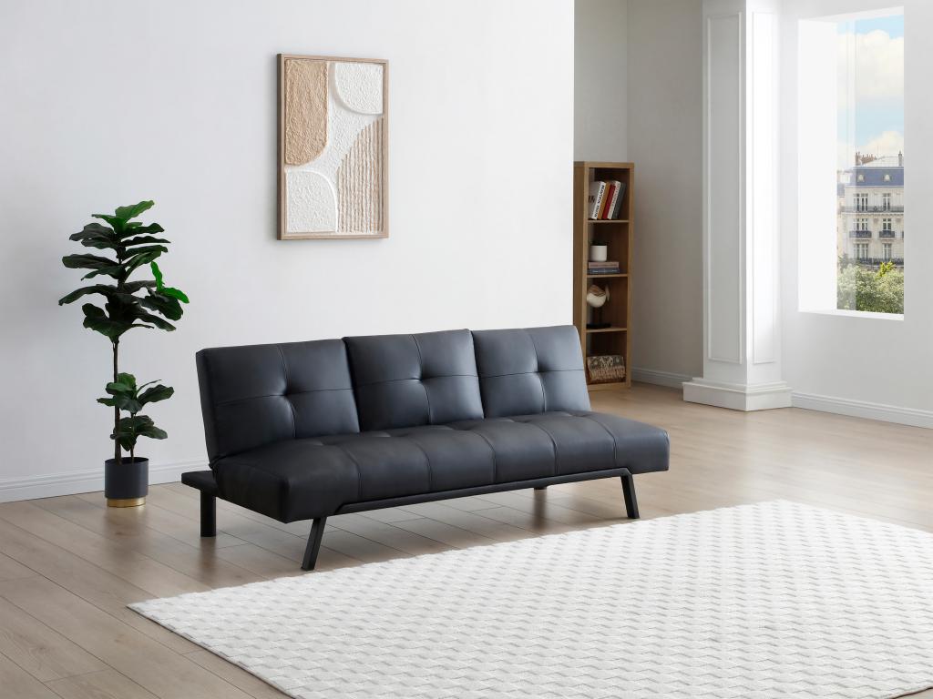 Canapé convertible en simili avec dossier central rabattable noir II YVSN26783