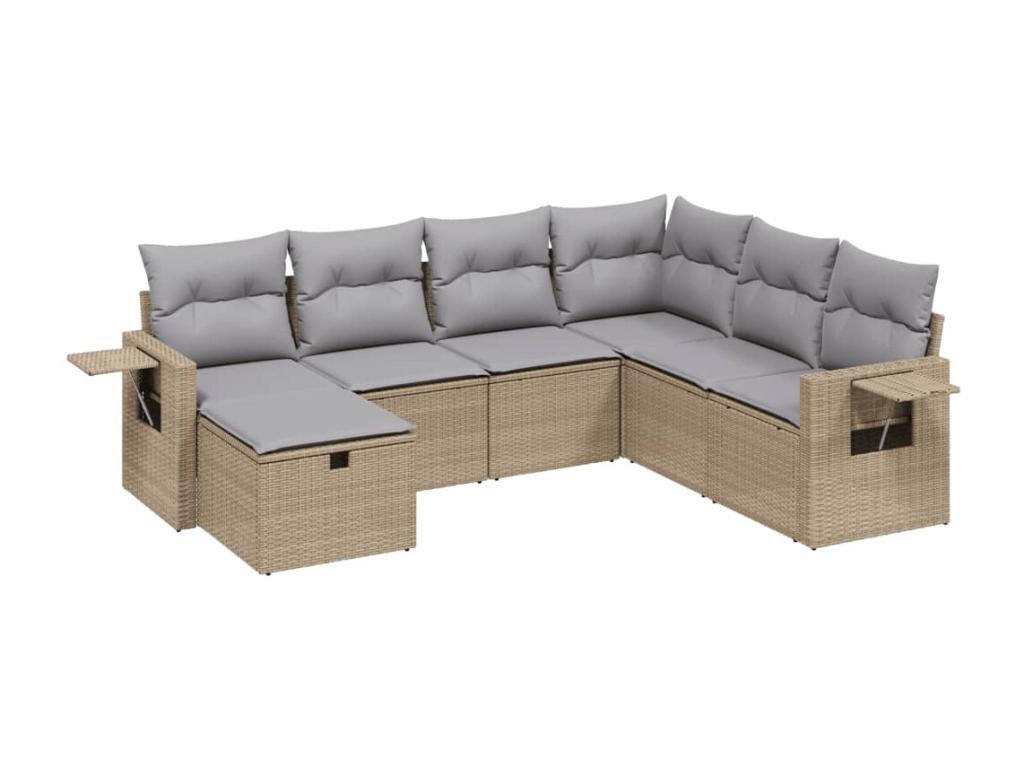 Salon de jardin avec coussins 7 pièces méLysvia beige résine tressée GKLM86983