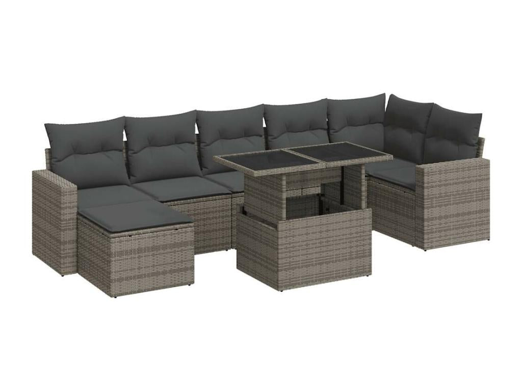 Salon de jardin 8 pcs avec coussins gris résine tressée BCZO05164