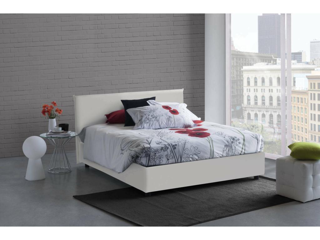 Lit double Lit coffre avec revêtement en éco-cuir Made in Italy Ouverture frontale adaptée pour matelas 140x190 cm Blanc VBQH69376