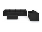 Salon de jardin 9 pièces avec coussins Résine tressée Noir BOAE61624