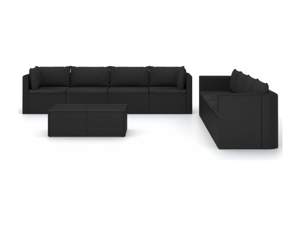Salon de jardin 9 pièces avec coussins Résine tressée Noir BOAE61624