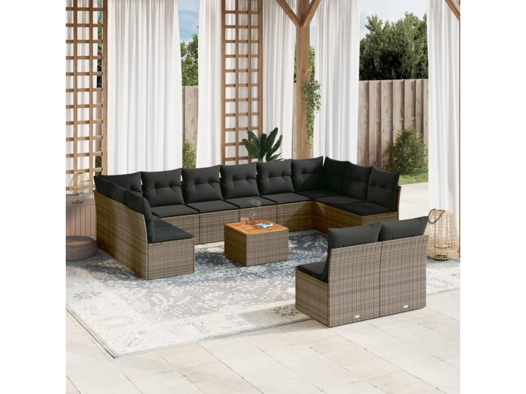 Salon de jardin avec coussins 13 pcs gris résine tressée JLGA16434