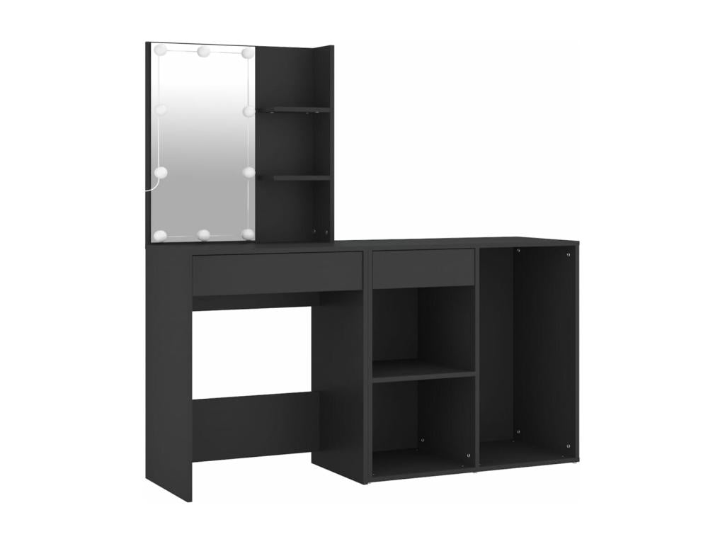 Coiffeuse à LED avec armoire noir bois d'ingénierie XUBR83174