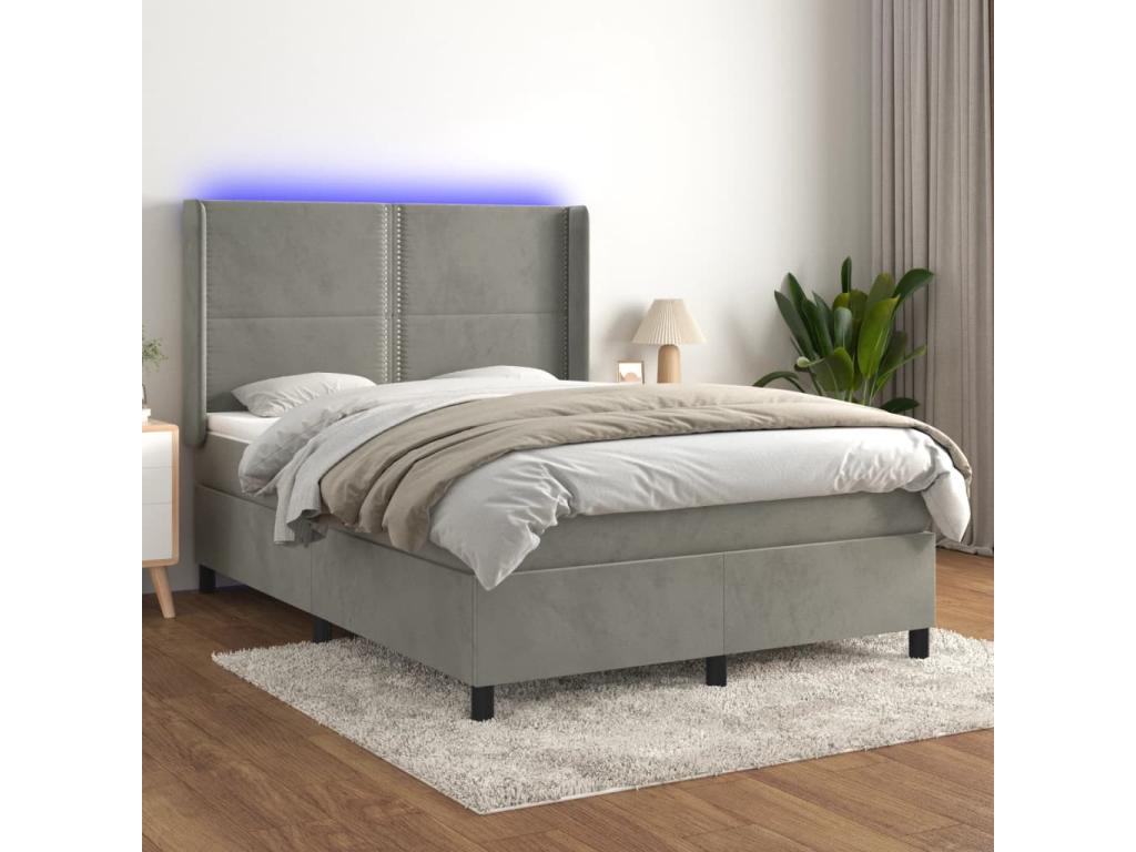 Sommier à Lysvia de lit matelas et LED Gris clair 140x190 cm BQIP06486