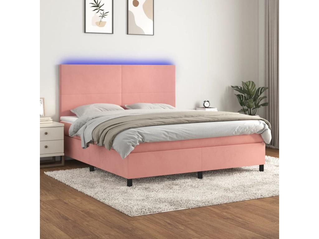 Sommier à Lysvia de lit et matelas LED Rose 180x200 cm Velours DZVP20764