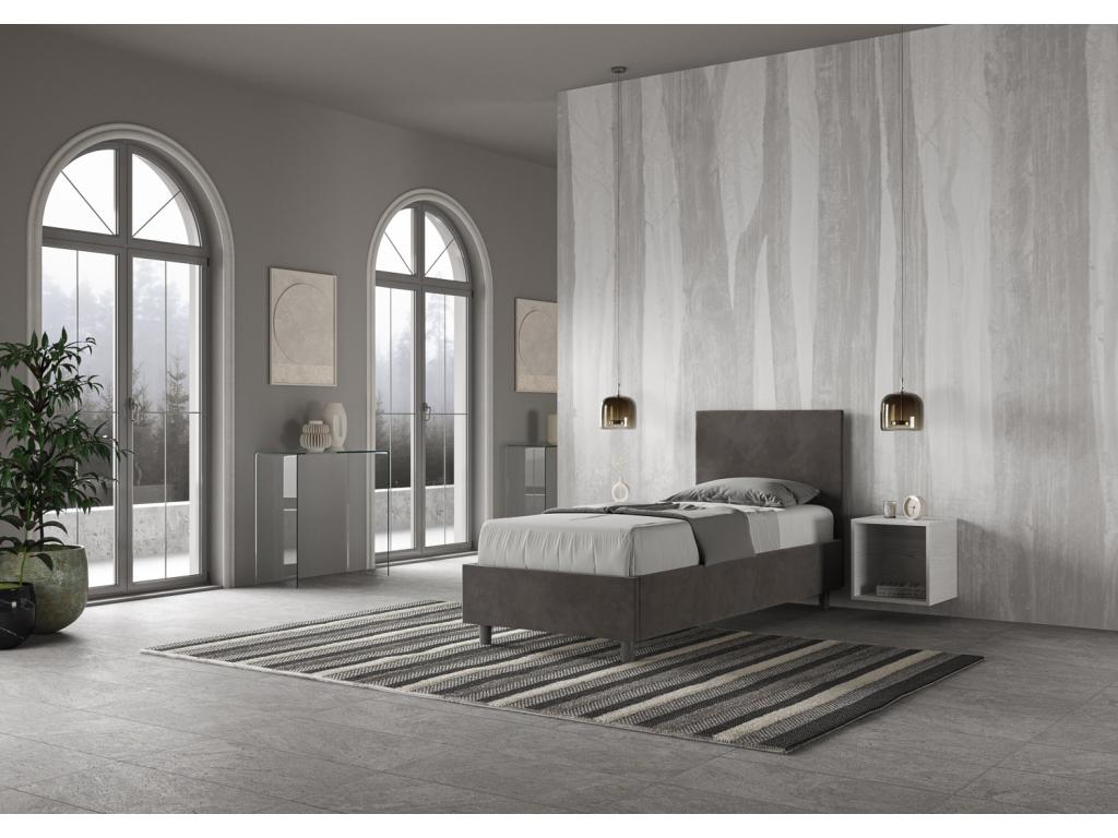 Lit microfibre gris Lysvia avec sommier capitonné 80x200 UMII82568