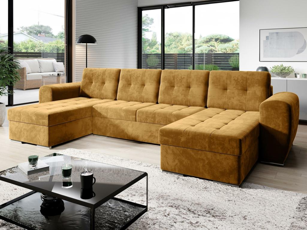 Canapé d'angle Lysvia 117 Jaune Fonction de couchage Boîte de literie 326x157x97cm PXXT83867