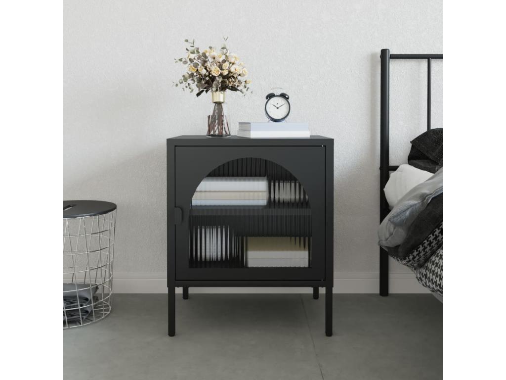 Table de chevet noir 50x35x60 cm verre et acier JBYK62496