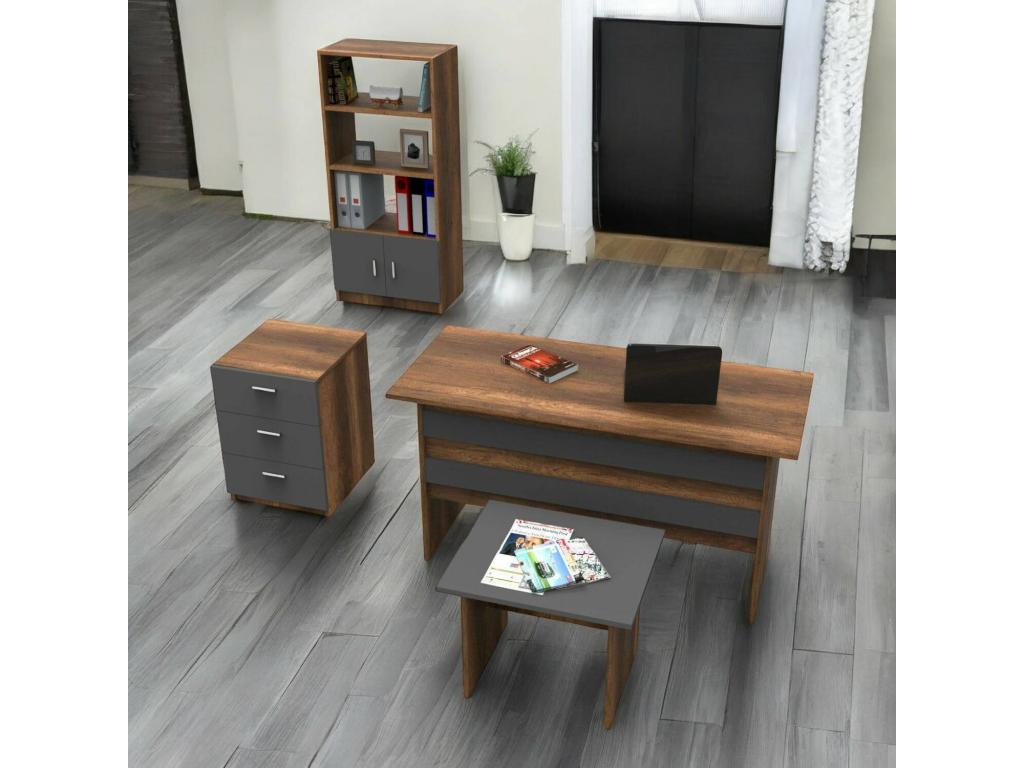 Set de bureau Lysvia Composition du studio Lysvia de bureau Ensemble de bureau et de tiroirs Noyer et Anthracite YGZA91937
