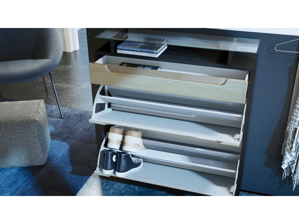 Meuble à Chaussures Noir Mat gris laqué Poignées En Blanc laquées 89x104x23 Cm ZMQS03260