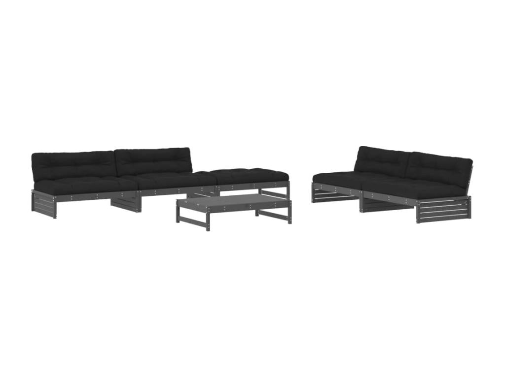 Salon de jardin 6 pièces avec coussins gris bois massif CQBX39973