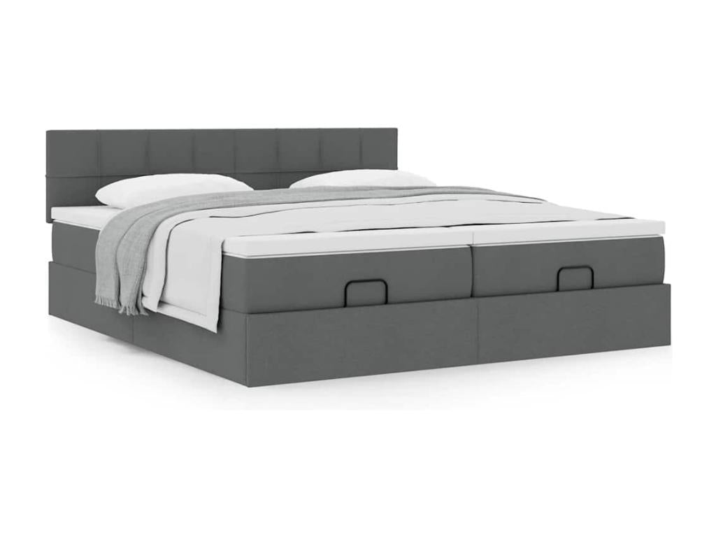 Cadre de lit ottoman avec matelas gris foncé 200x200cm tissu TQTZ81671