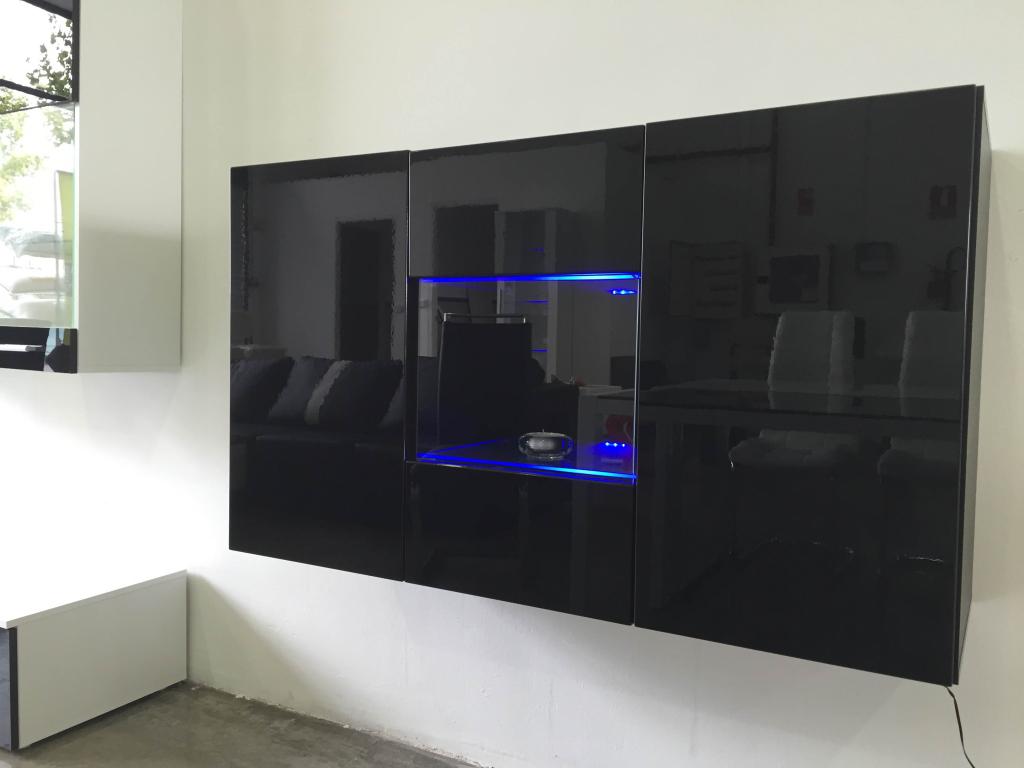 Bahut Buffet bas pour Salon Salle à manger en Noir avec LED 120x40x70cm A2 CQXS15684