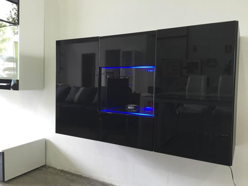 Bahut Buffet bas pour Salon Salle à manger en Noir avec LED 120x40x70cm A2 CQXS15684