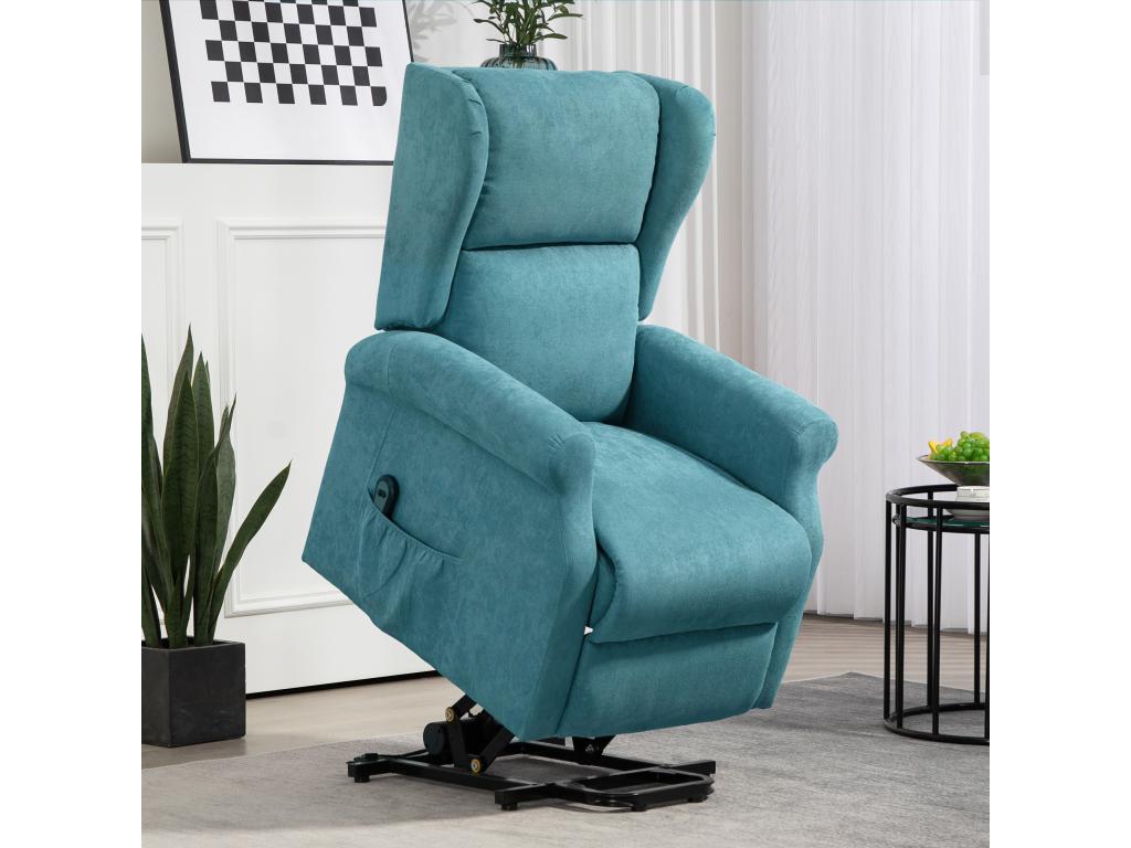 Fauteuil de relaxation électrique fauteuil releveur inclinable avec repose-pied réglable lin bleu ECIE68238