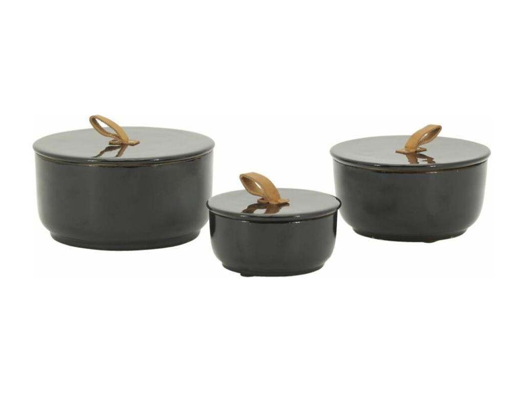 Boîtes rondes en métal laqué noir Lot de 3 VDJD02502