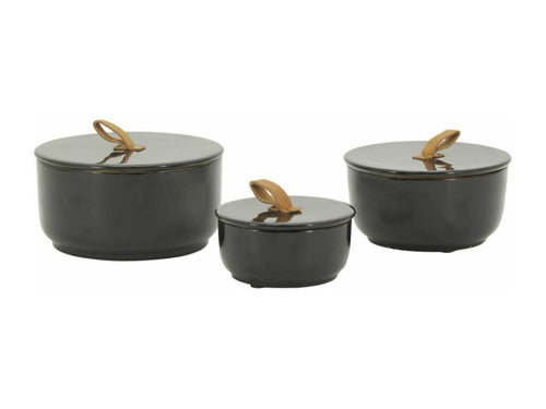 Boîtes rondes en métal laqué noir Lot de 3 VDJD02502