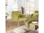 Lysvia - Fauteuil velours vert clair pieds et accoudoirs bois FFKV70504