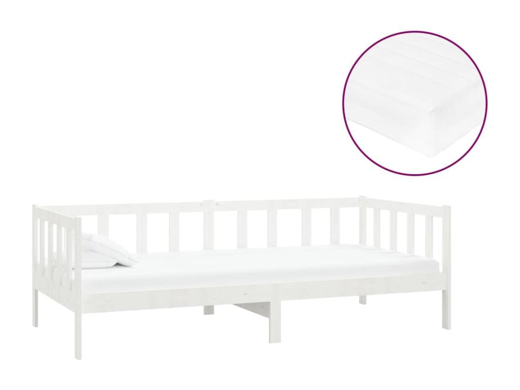 Lit avec matelas 90x200 Blanc Bois de pin massif 9 XWYH01502