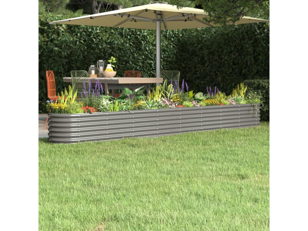 Lit surélevé de jardin Acier enduit de poudre 332x40x36 cm gris JSDK76467