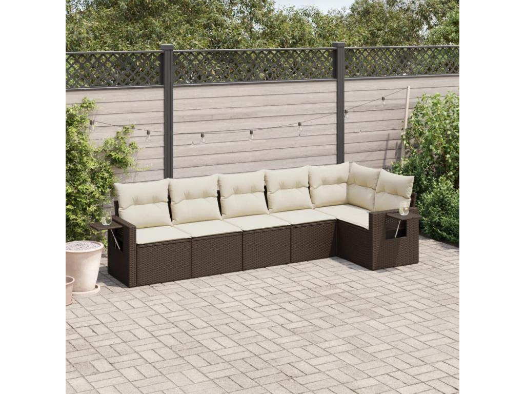 Salon de jardin avec coussins 6 pcs marron résine tressée HXDO11554