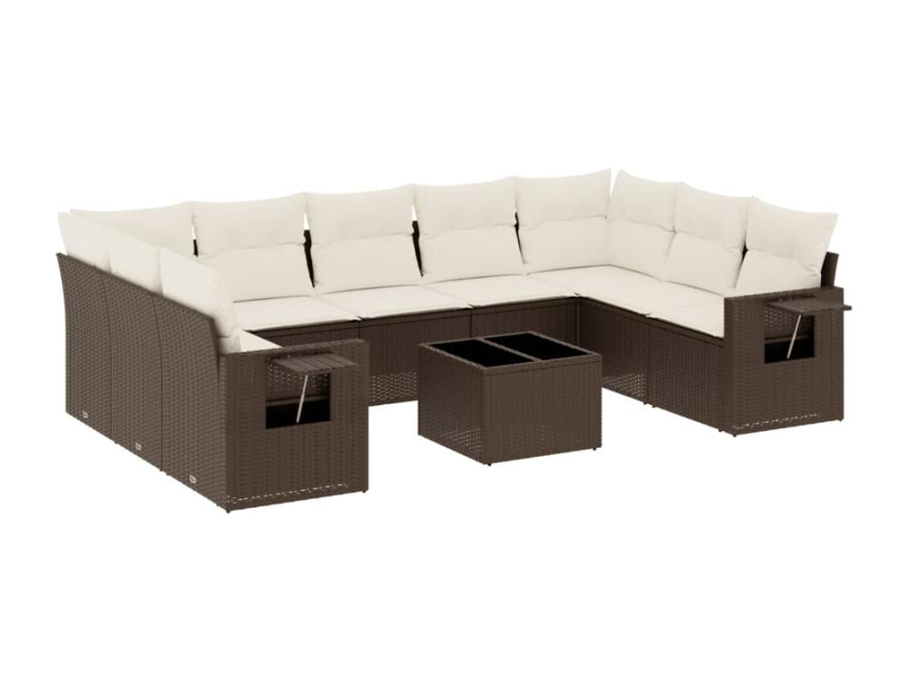 Salon de jardin 10 pièces avec coussins marron résine tressée AMHN18890