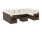 Salon de jardin 10 pièces avec coussins marron résine tressée AMHN18890